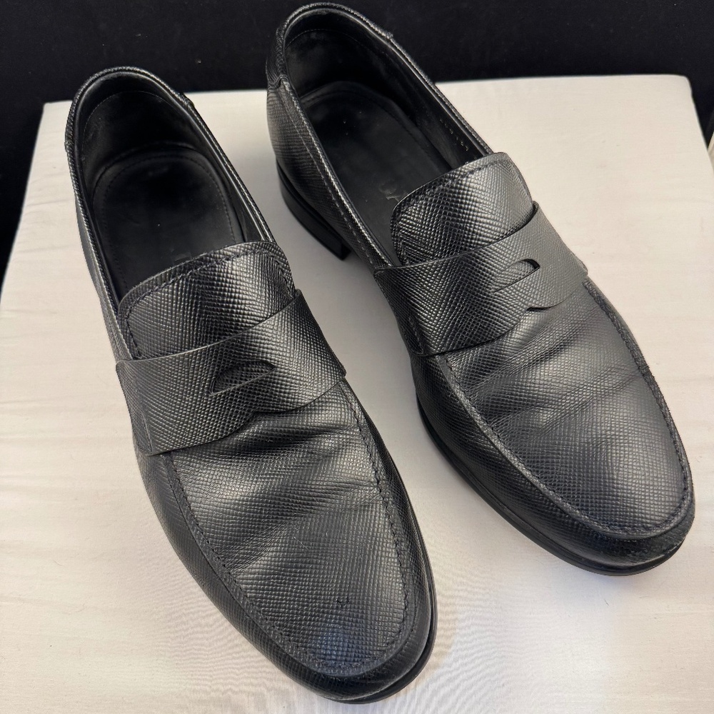 Prada Black Saffiano Leather Penny Dress Loafer